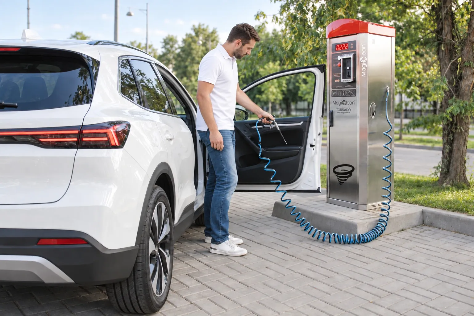 Клиент чистит салон пистолетом автомата MagicClean TORNADO